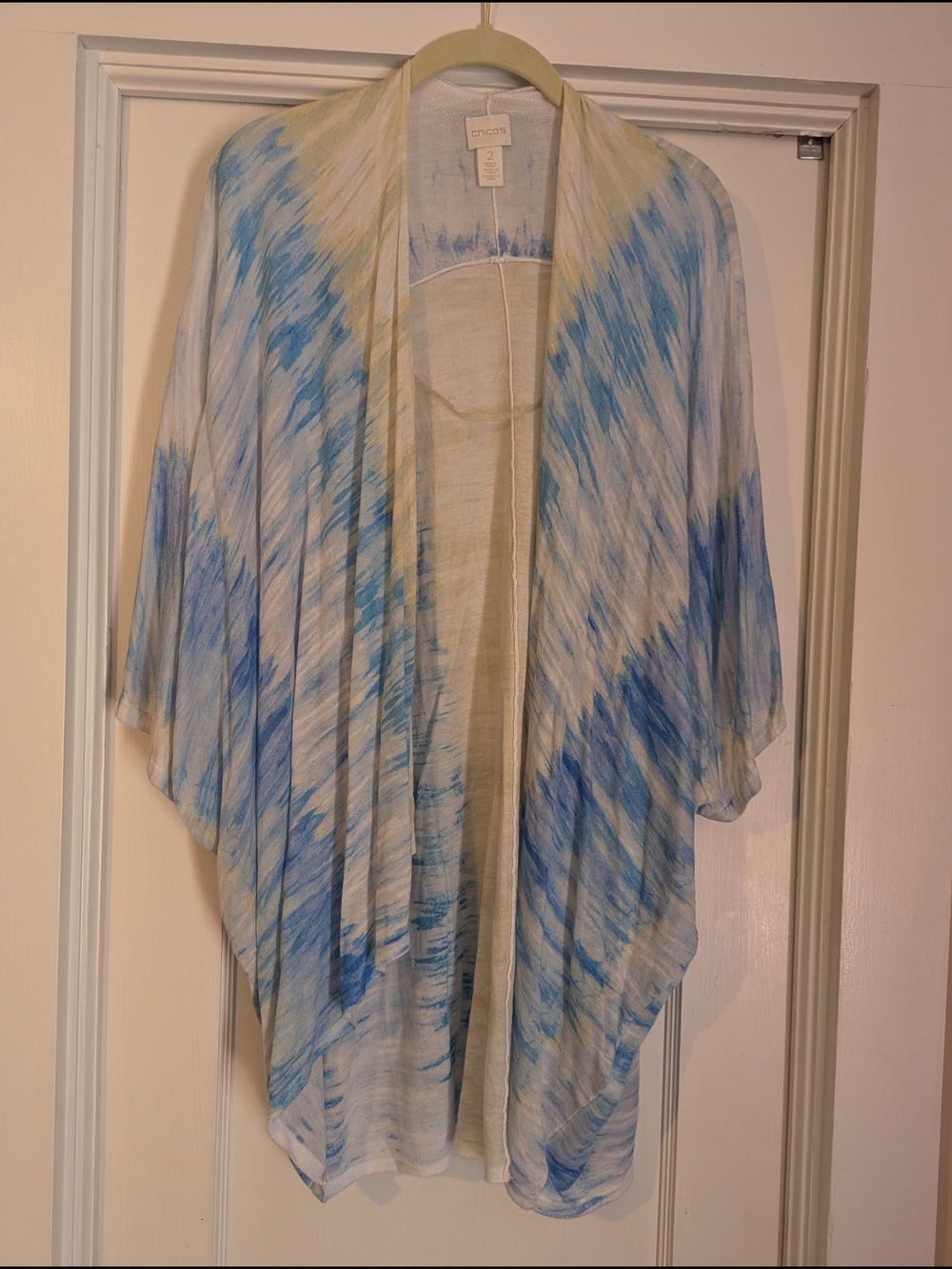 Chico's Blue & White Watercolor Drape Cardigan